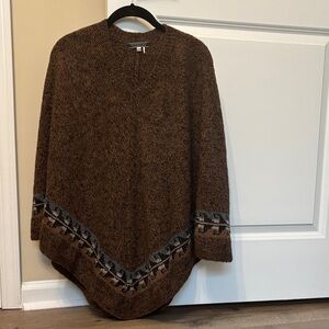 Super Warm 100% Alpaca Poncho with Patterned Trim